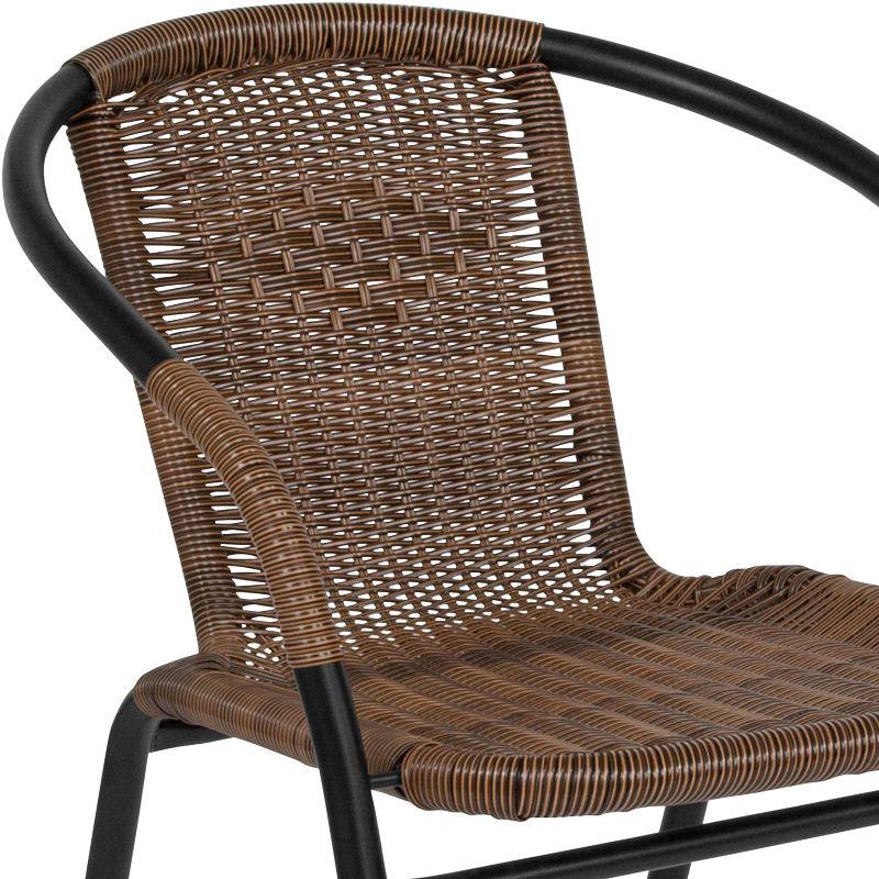 Emma and Oliver 2 Pack Rattan Indoor-Outdoor Restaurant Stack Chair with Curved Back