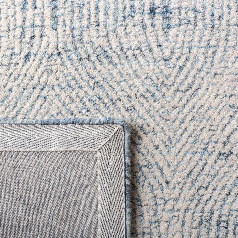 Ivory and Blue Handmade Tufted Wool Abstract Rug, 2'3" x 16'