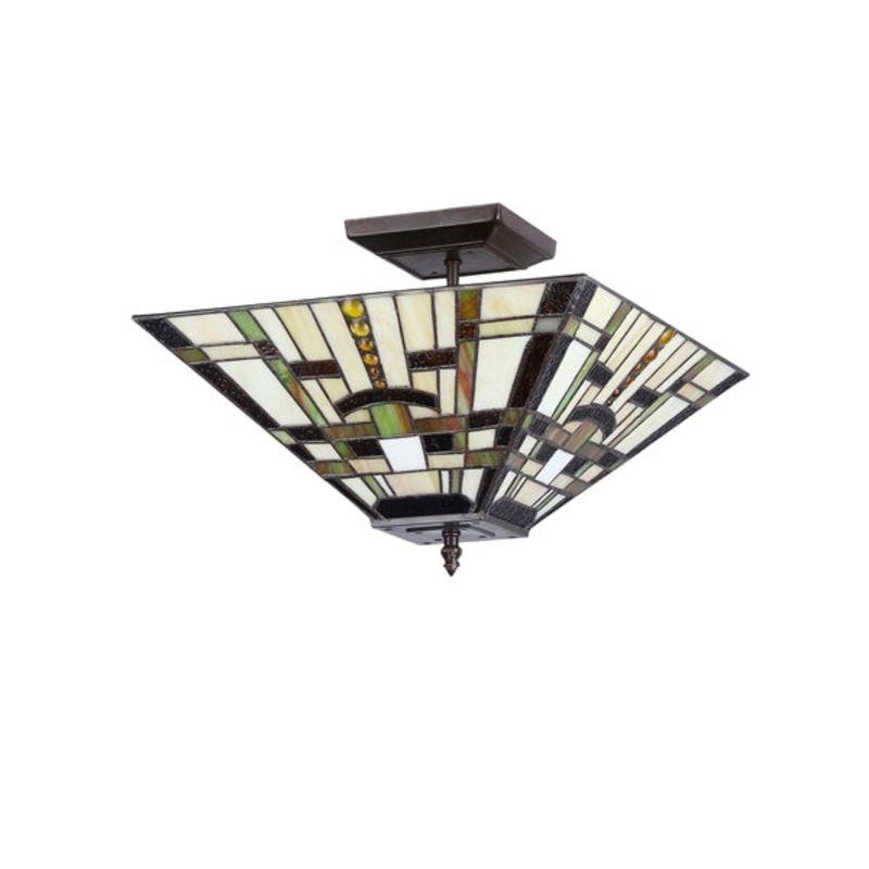 Chloe Lighting Farley Tiffany-Style Mission 2 Light Semi-Flush Ceiling Fixture 14" Shade