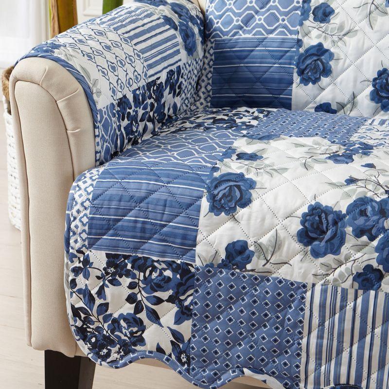 Reversible Stitched Patchwork Sofa Furniture Protector - Great Bay Home(Loveseat, Navy)
