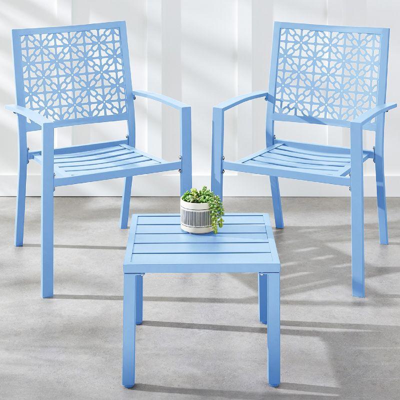 Best Choice Products 3-Piece Stackable Patio Bistro Set, Outdoor Chat Furniture w/ 2 Chairs, Table - Sky Blue