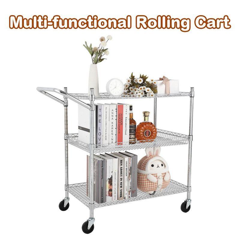 Chrome 3-Tier Heavy Duty Steel Utility Cart with Wheels