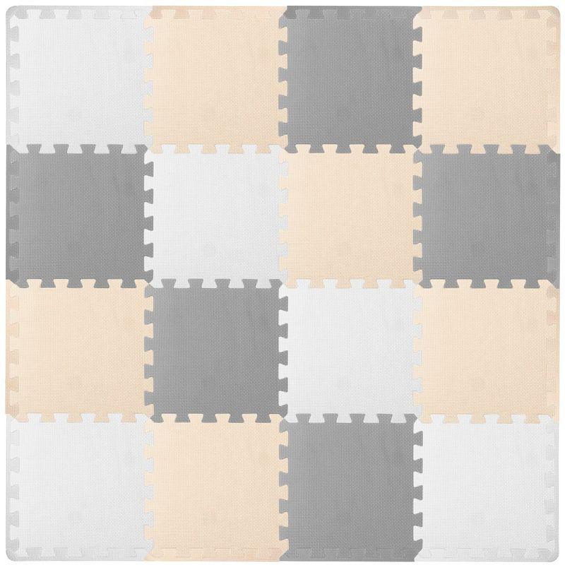 Prosource Kids Solid Floor Play Mat 3/8-in, 16 Sq Ft - 16 Tiles, White/Grey/Beige