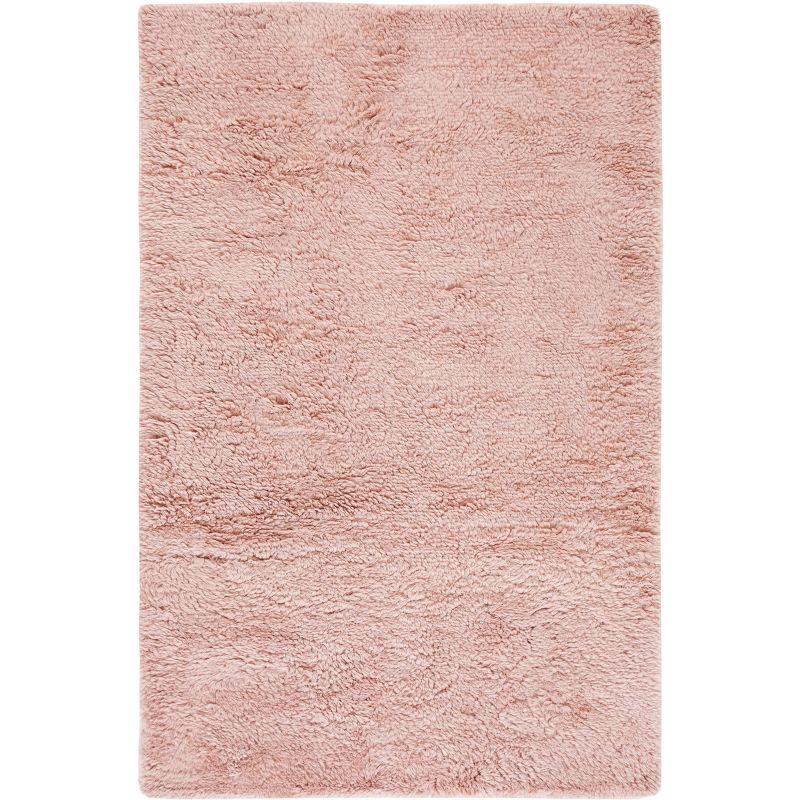 Plush Pink Shag 6' x 9' Hand-Knotted Wool & Cotton Area Rug