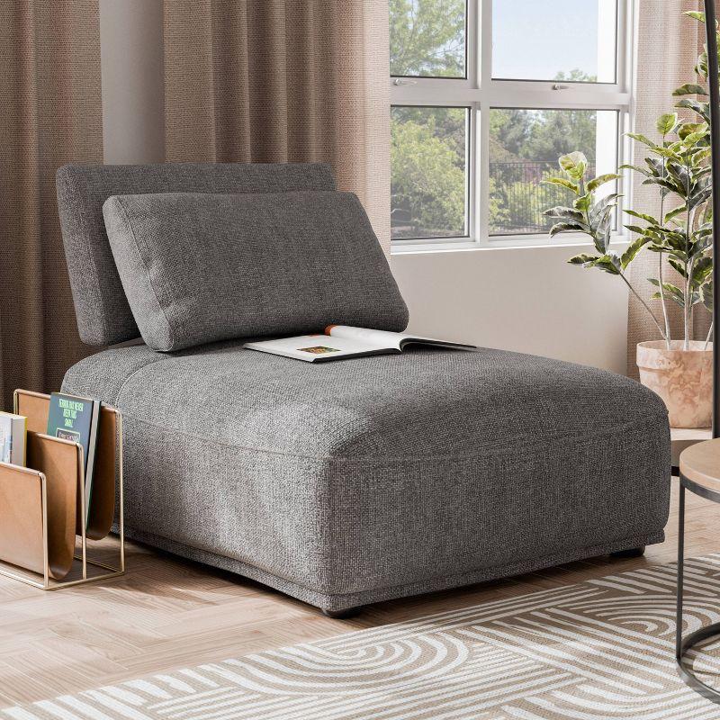 HOMES: Inside + Out Povoa Modern Modular Trapezoidal Armless Chair Chenille with Extendable Backrest Gray