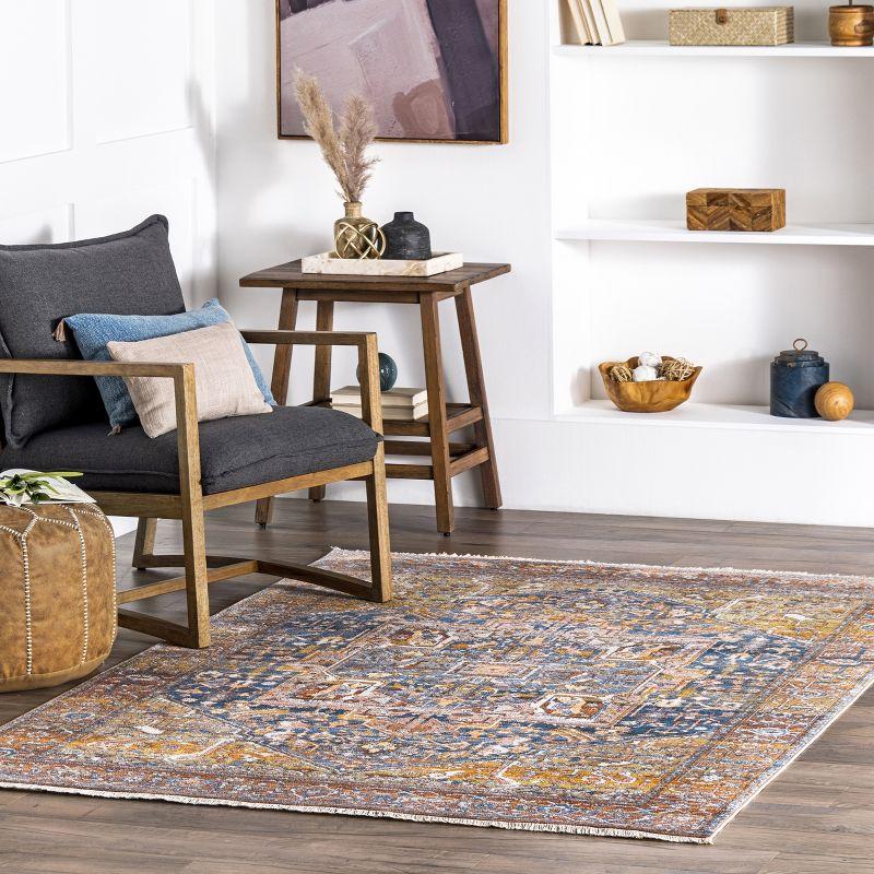 Harriet Rust Square Vintage Medallion Fringe Area Rug