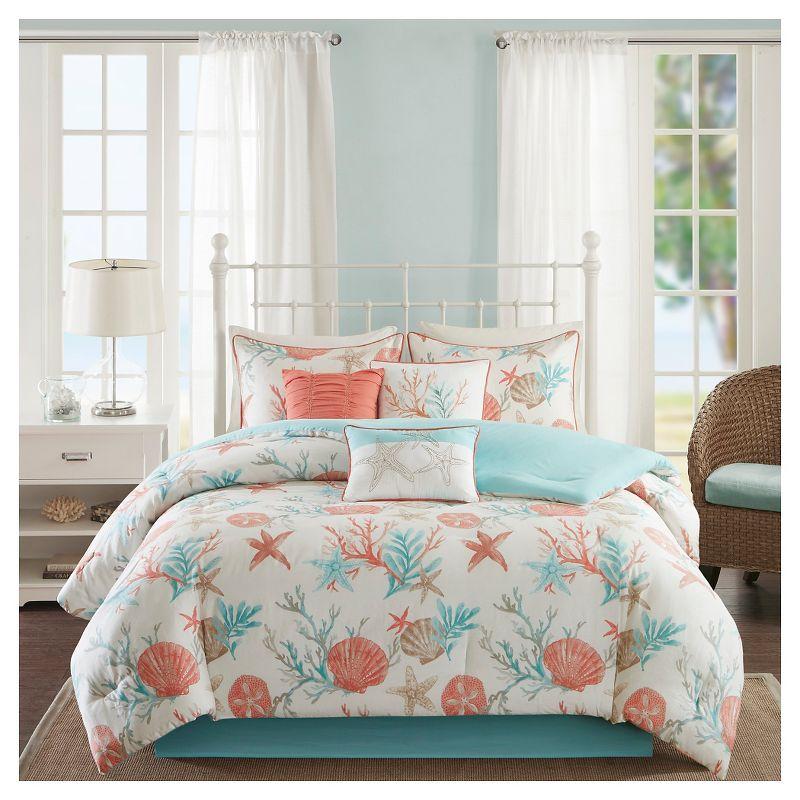 California King Coral Cotton Coastal Comforter Set