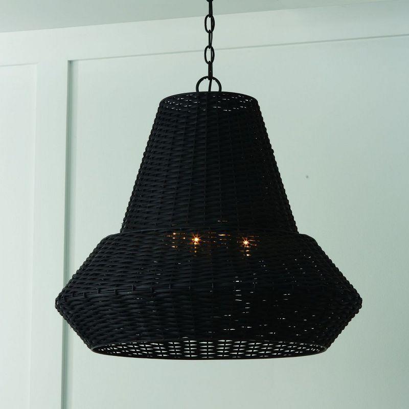 Matte Black Woven Rattan 4-Light Pendant