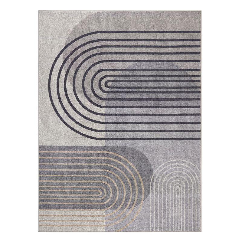 Avani Retro Arch Gray and Blue Washable Area Rug