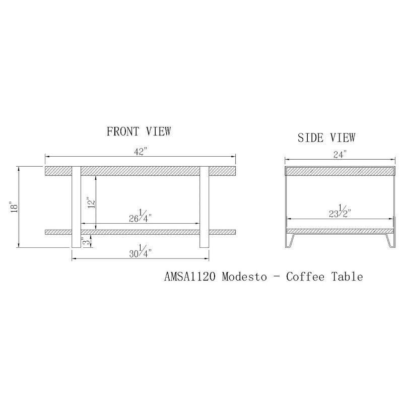 42" Modesto Solid Coffee Table Brown - Alaterre Furniture: Industrial Style, Reclaimed Wood, Metal Legs, Fixed Shelf