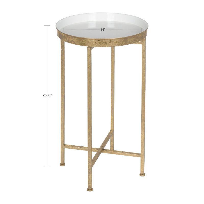 Kate and Laurel Celia Round Metal Tea Table, 14x14x25.75, Gold and White