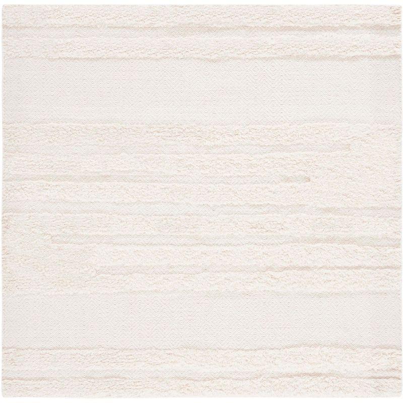 Ivory Hand-Knotted Wool and Cotton Square Area Rug