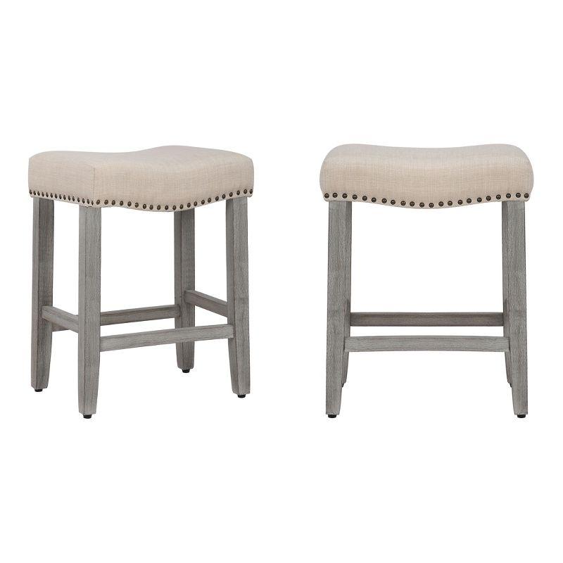 WestinTrends 24" Upholstered Saddle Seat Counter Stool (Set of 2), Antique Gray/Beige