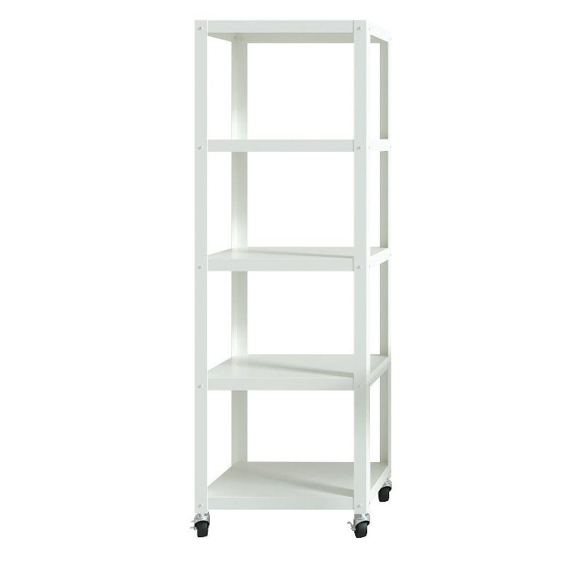 White 72" Industrial Metal 5-Shelf Mobile Bookcase