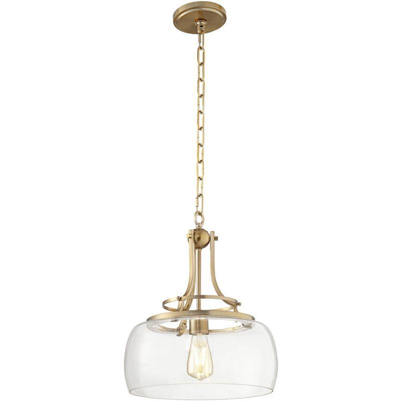 Franklin Iron Works Charleston Brass Pendant Lighting 13 1/2" Wide Modern LED Clear Glass Shade for Dining Room House Foyer Kitchen Island Entryway