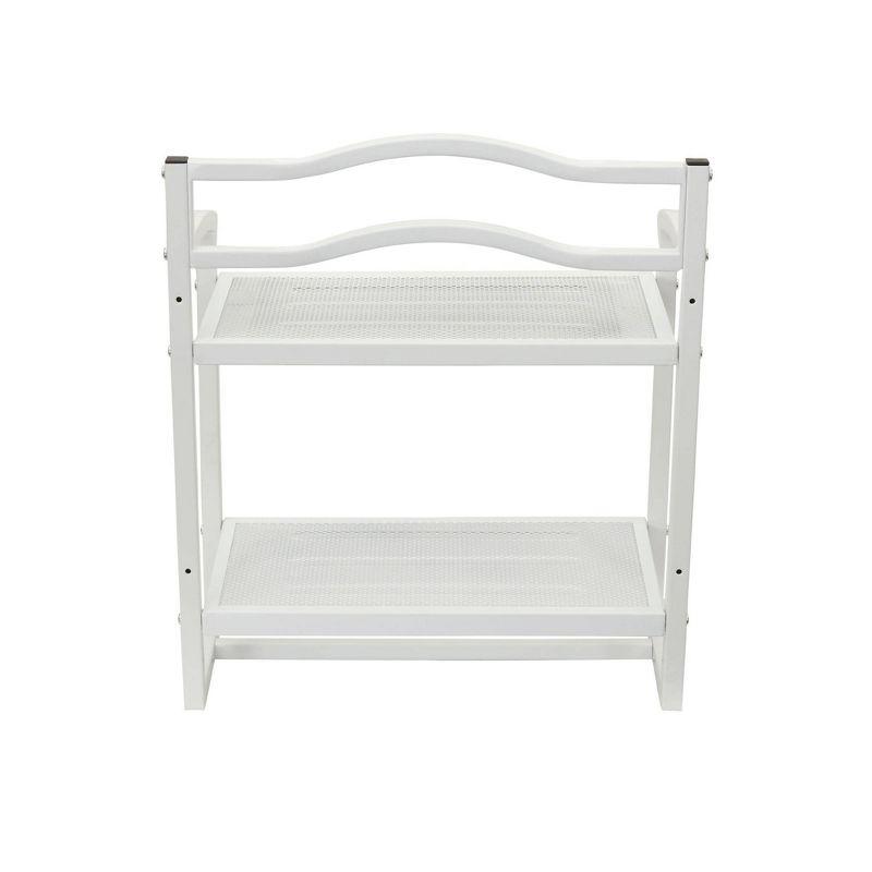 Elegant White Metal Mesh 2-Tier Wall Storage Shelf with Towel Bar