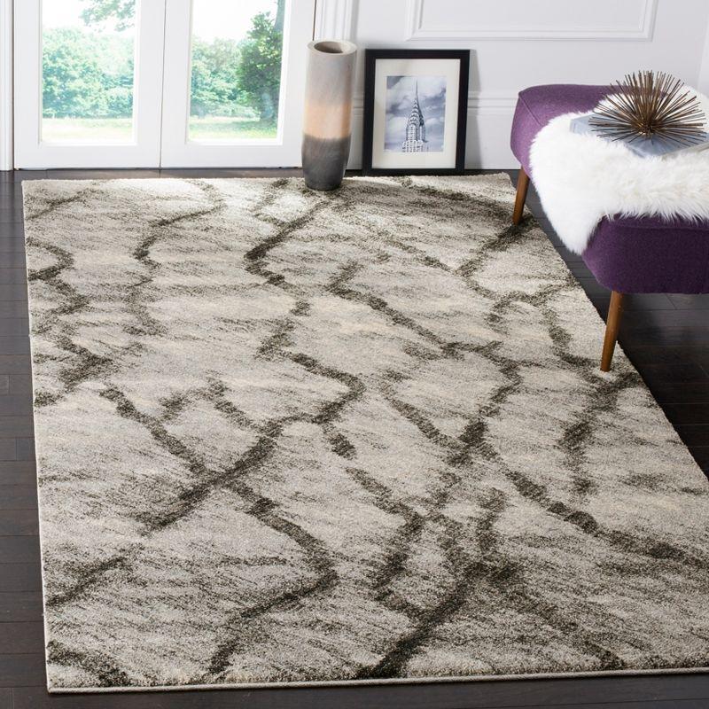 Luxurious Light Grey & Black Abstract Shag Rug 3' x 5'