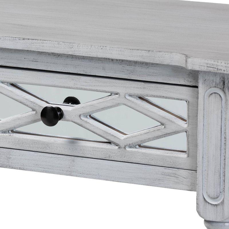 Baxton Studio Gellert Wood 2 Drawer Console Table Gray/Mirror: Traditional Design, Carved Detailing, Storage Shelf