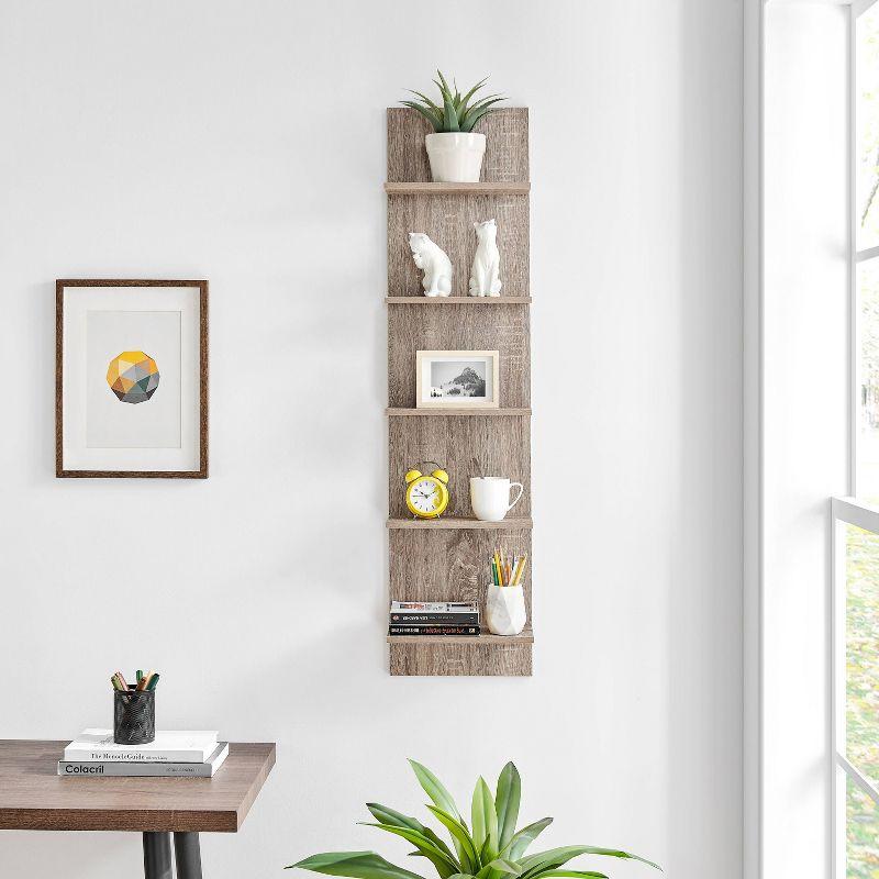 Weathered Oak Modern 51'' Floating Wall Shelf with 5 Tiers