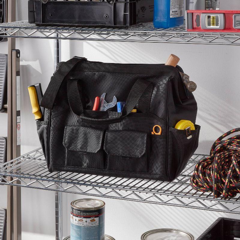 15" 35 Pocket Heavy Duty Tool Bag - Brightroom™: Utility Storage, Black, Zipper Closure, 23L Capacity