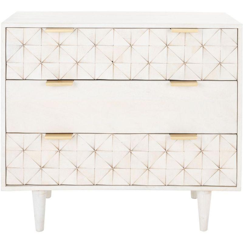 Zinnia 3 Drawer Chest - White Washed/Brass - Safavieh