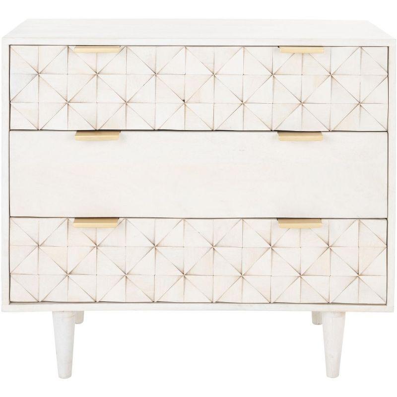 White Wash and Brass 3-Drawer Geometric Chest