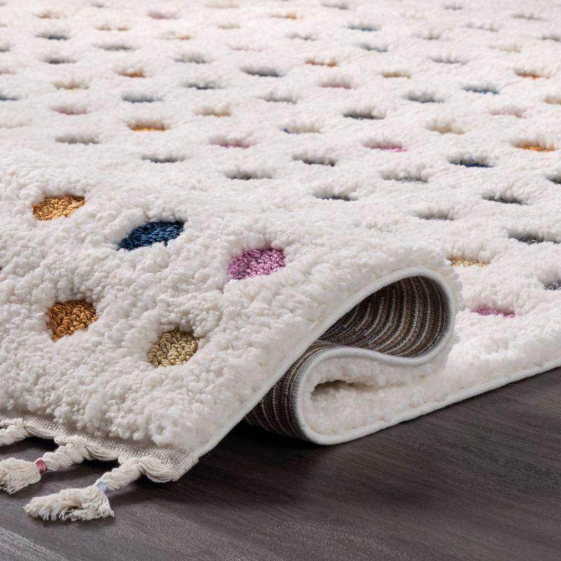 Behati High-Low Polka Dot Tassel Rug Beige - nuLOOM