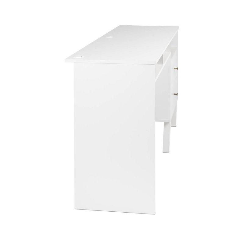 Milo Computer Desk with Side Storage and 2 Drawers White - Prepac: Mid-Century Modern, Wire Management