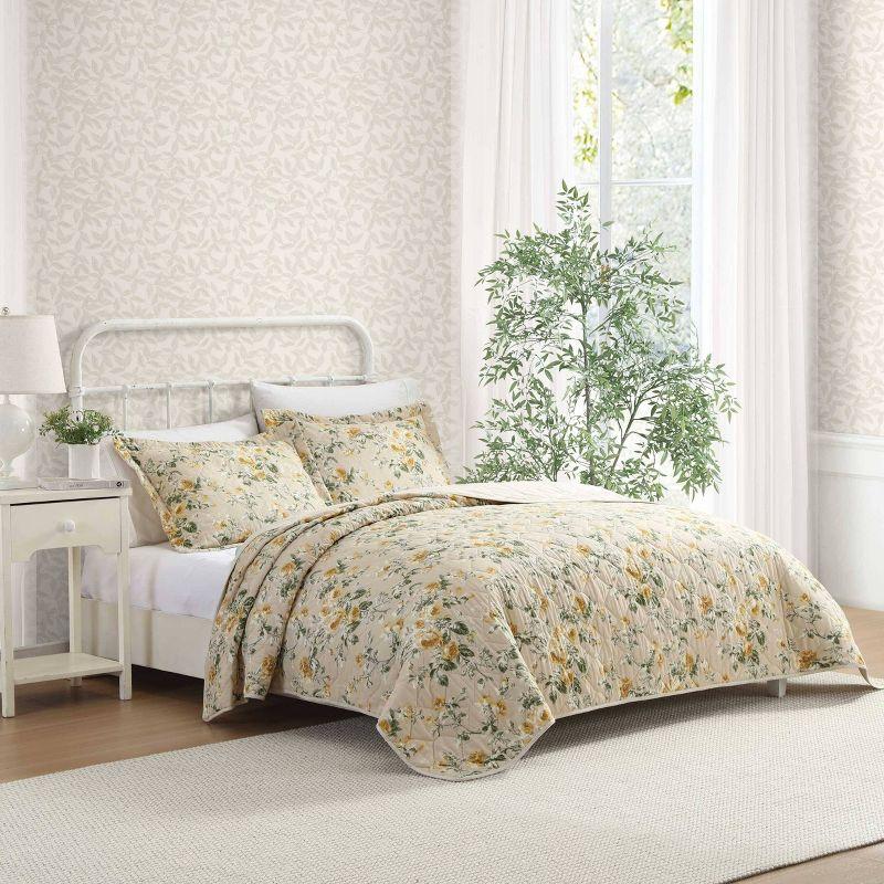 Laura Ashley Twin Roses Quilt Set Gold