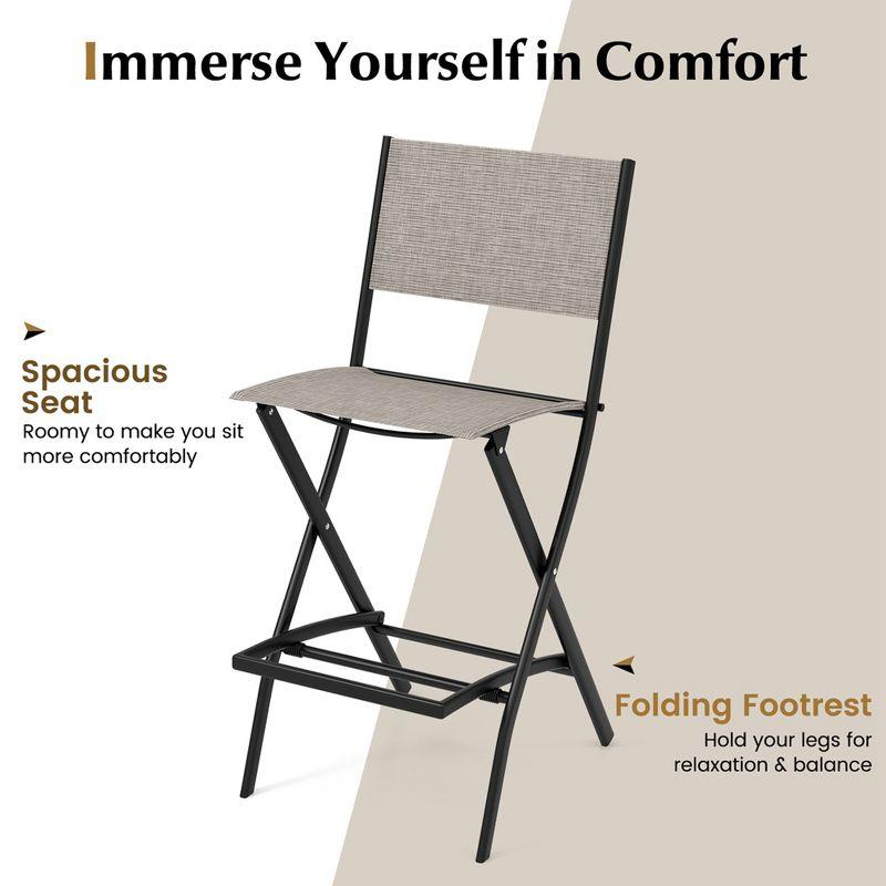 Costway Set of 4 Outdoor Bar Chair Folding Bar Height Stool with Metal Frame Coffee
