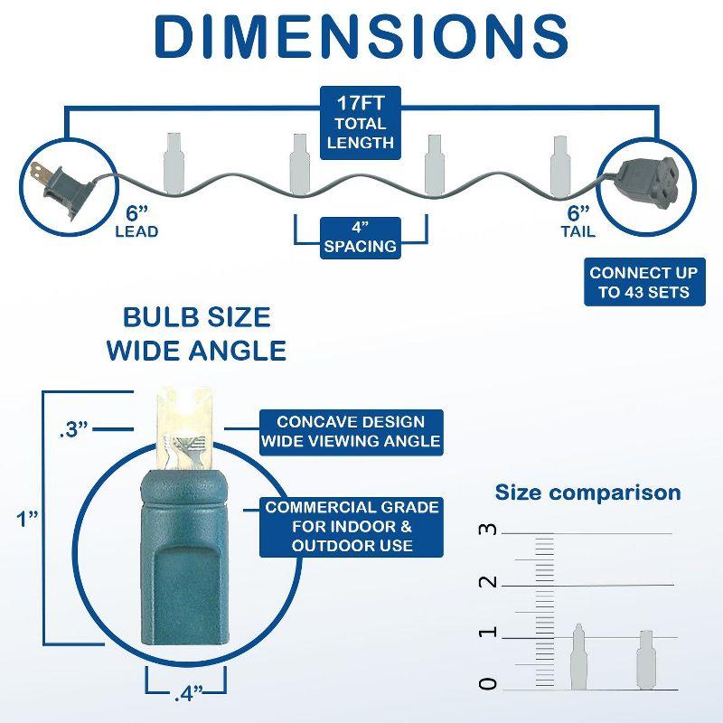 Novelty Lights Warm White LED Christmas String Lights 50 Mini Bulbs (Green Wire, 17 Feet)