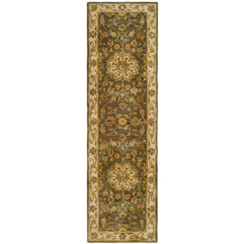 Ivory and Green Hand-Tufted Wool Runner Rug