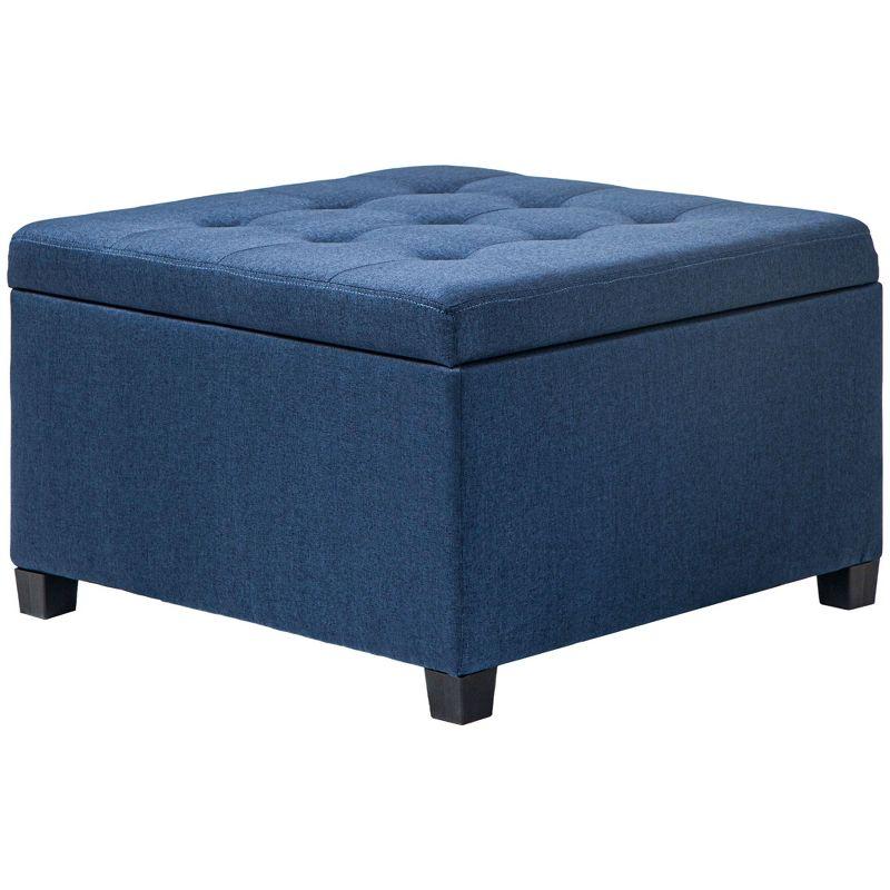 HOMCOM Fabric Tufted Storage Ottoman with Flip Top Seat Lid, Metal Hinge and Stable Eucalyptus Wood Frame for Living Room, Entryway, or Bedroom