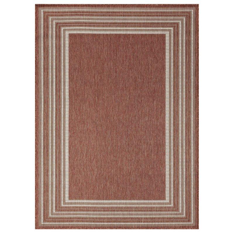 Layla Terracotta/Ivory Striped Synthetic Indoor/Outdoor Rug