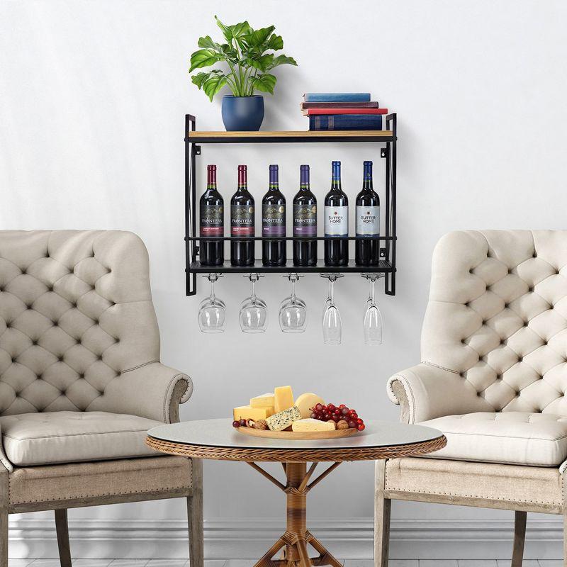 Sorbus 2-Tier Wine Bottle & Stemware Shelf - Organize Your Bar, Display Your Style (Holds 12 Bottles & 10 Glasses)