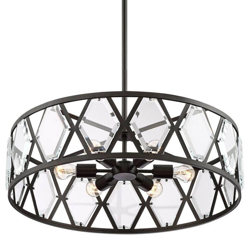 Elegant Bronze Crystal Drum Pendant Chandelier 31" Contemporary Sparkle