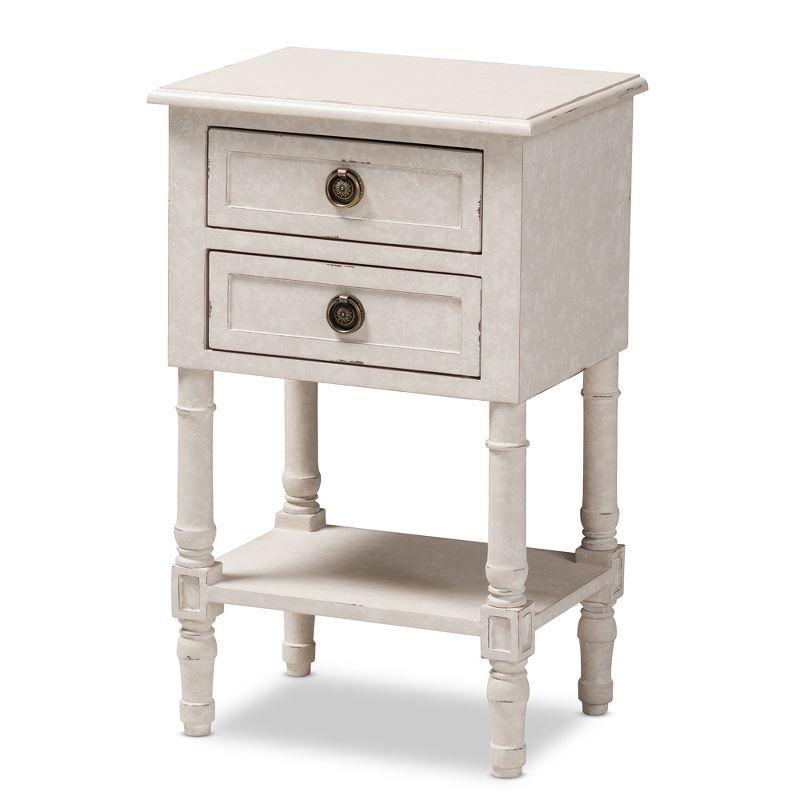 Whitewashed Farmhouse Charm 2-Drawer Nightstand with Bronze Pulls