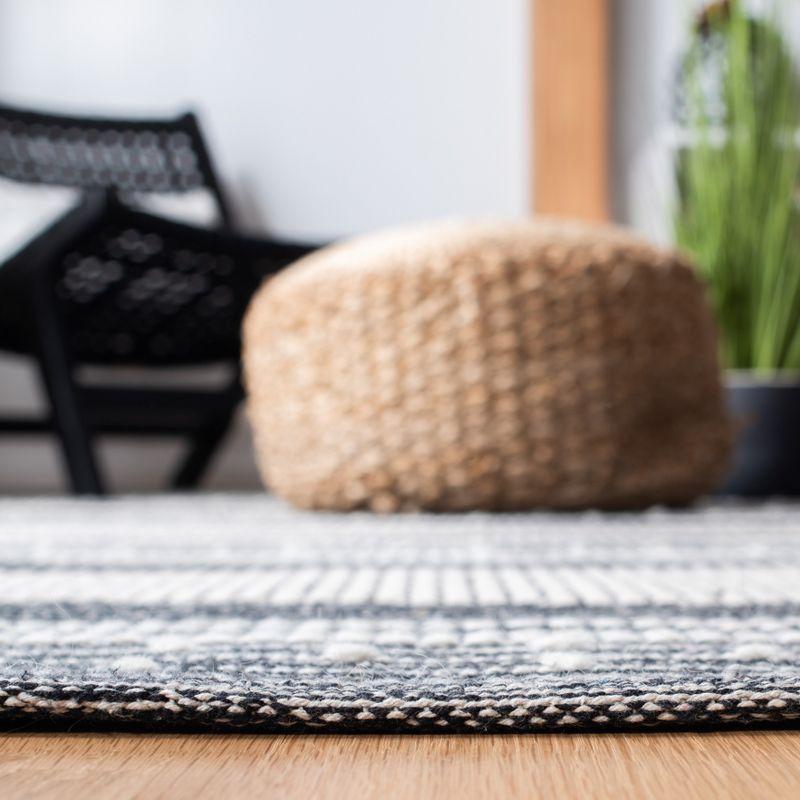 Black and Ivory Striped 4' x 6' Wool Cotton Area Rug