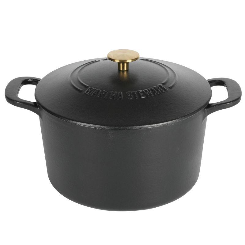 Martha Stewart Gatwick 7qt Enamel Cast Iron Dutch Oven Matte Black: Oven-Safe, Gas & Electric Compatible, 15" Diameter