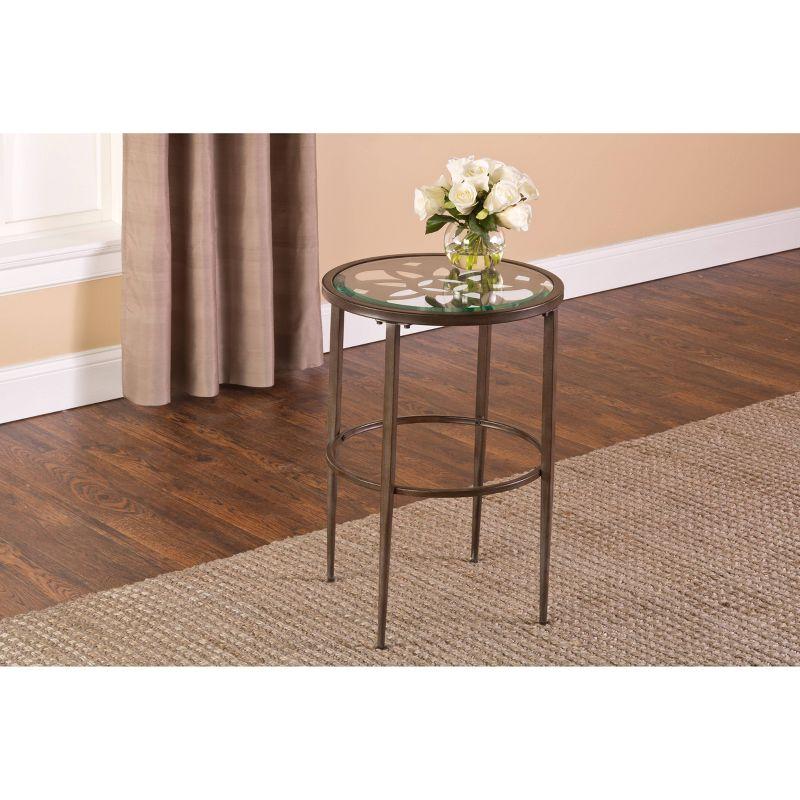 Marsala Boho-Inspired Metal & Glass Round End Table in Gray with Brown Rub