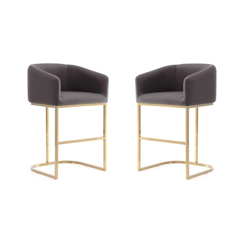 Set of 2 Gray Faux Leather and Gold Metal Counter Stools