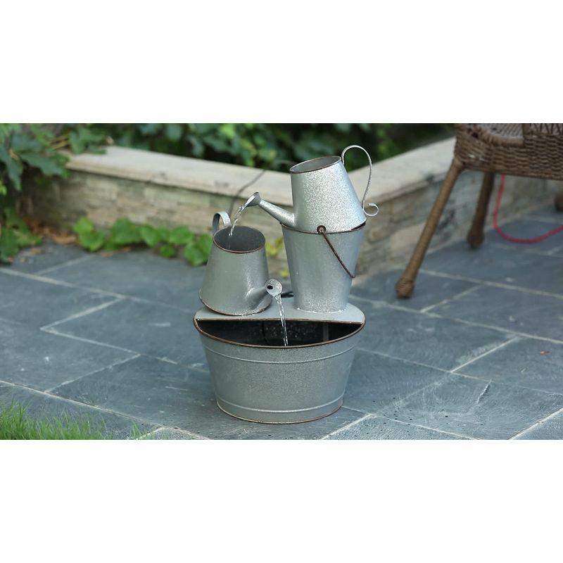 LuxenHome Farmhouse Rustic Metal Pitcher Outdoor Fountain Silver