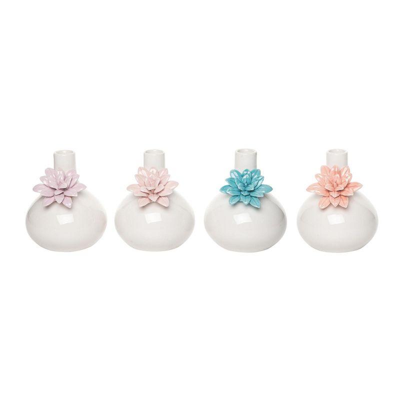 Transpac Ceramic Pastel Flower Vase Set of 4 Home Decorations Spring