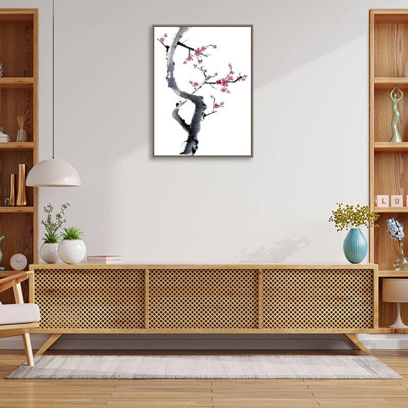 24" x 33" Black and Pink Plum Blossom Canvas Print