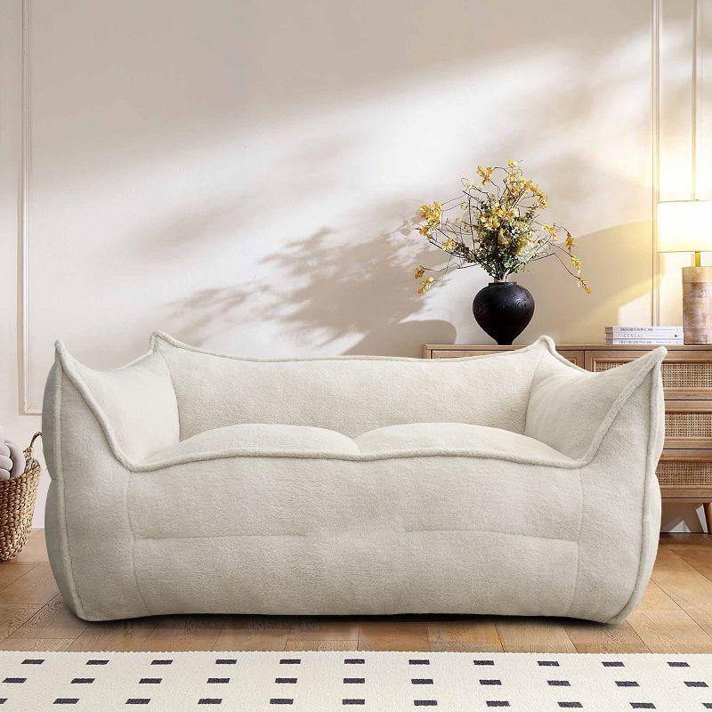 Bailan Teddy Loveseat Sofa,Upholstered Teddy Fabric Bean Bag Loveseat for Small Space-Maison Boucle