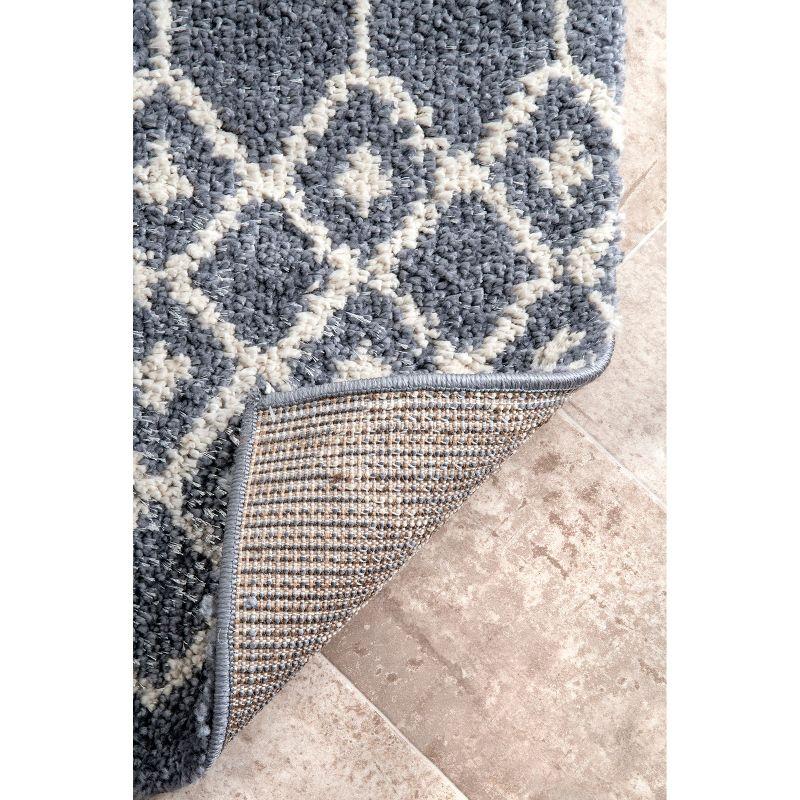 Gray Geometric Shag Moroccan Runner Rug