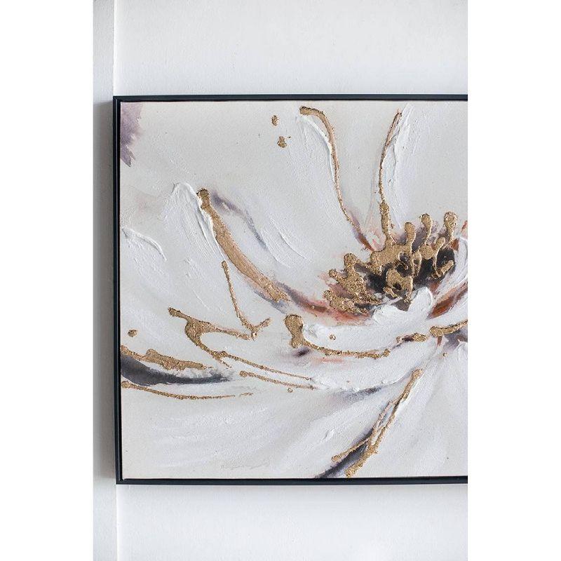 A&B Home Blooming Floral Framed Hand-Painted Wall Art - 24.5"W X 48"H X 2“L - Black Frame - Cream/Gray