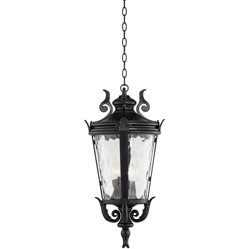 John Timberland Casa Marseille Rustic Outdoor Hanging Light Black Scroll 26 1/4" Clear Water Glass Damp Rated for Post Exterior Barn Deck House Porch