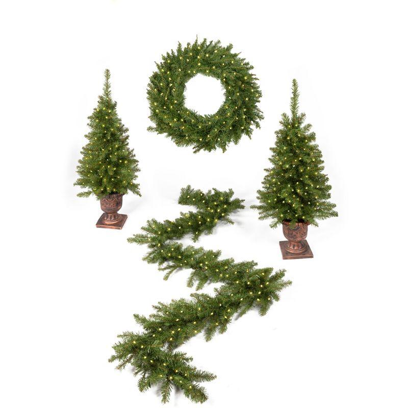 Yorkshire Fir Pre-Lit 4-Piece Christmas Decor Set with LED Lights