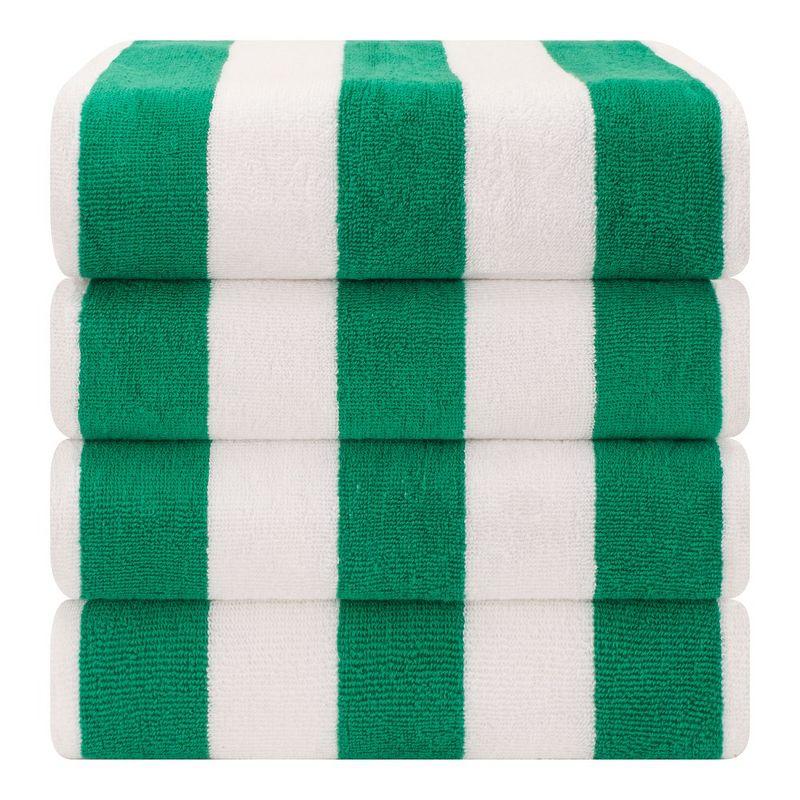 Green and White Striped Cotton Beach Towels, 30x60 Inches, Set of 4